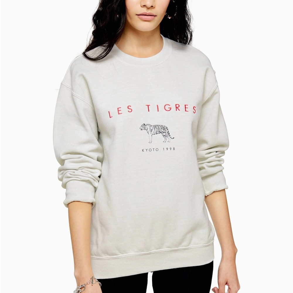 Topshop Cream Graphic Sweatshirt